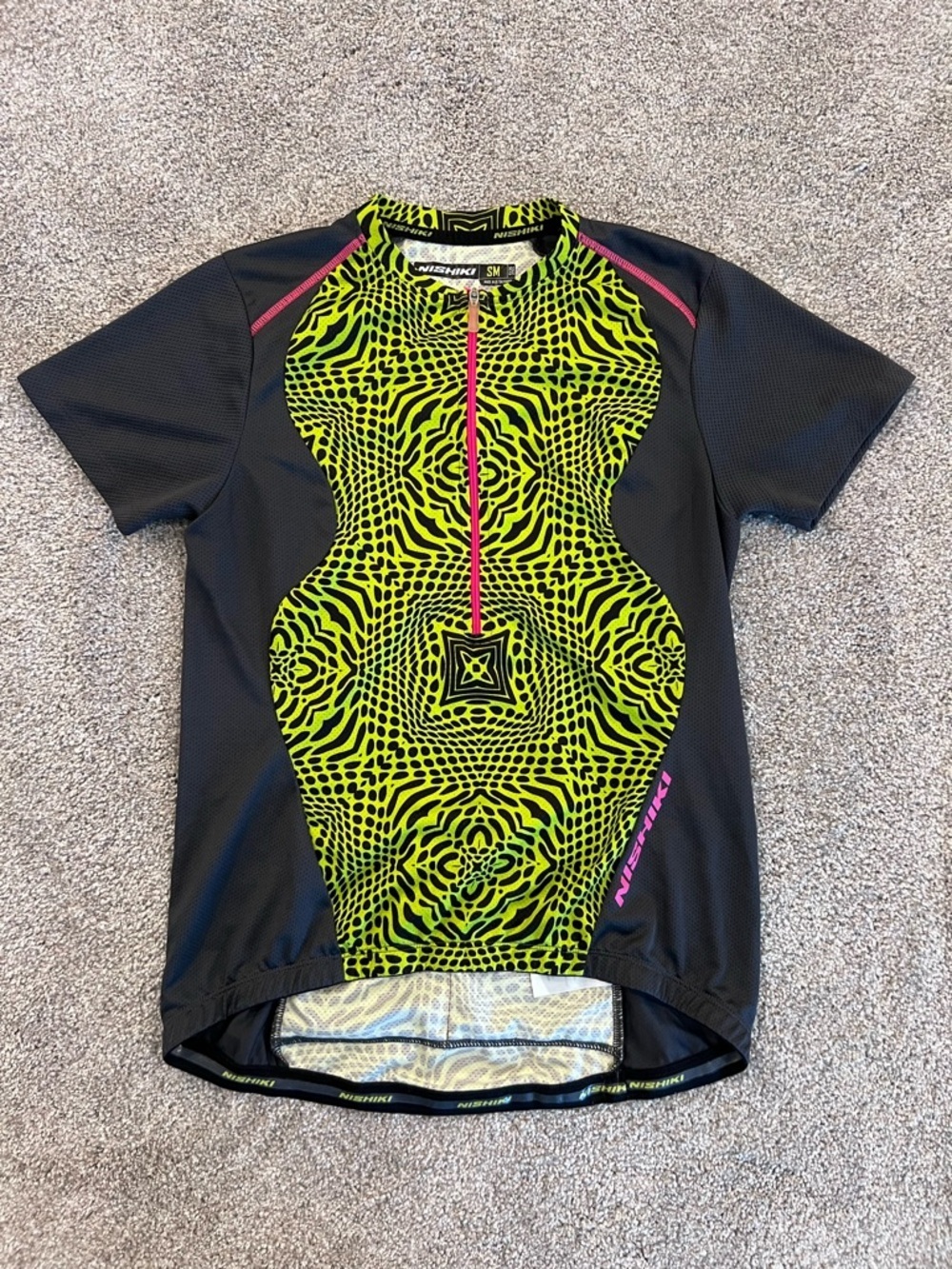 Nishiki Cycling Jersey Shirt Women Sz Small Gray Pattern 1/2 Zip Biking Outdoor